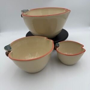 Kovack Pottery Apple Shaped Ceramic Nesting Mixing Bowl Set with Leaf Handles